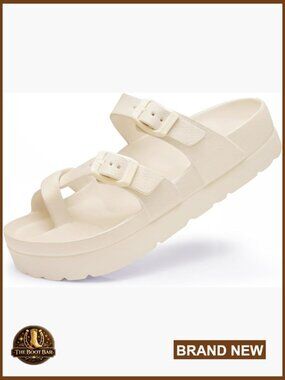 Women's Platform Sandals with Arch Support, Adjustable Buckle Slides
